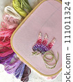 embroidery of flowers in French knot technic, canvas, threads mouline and needle 111011324