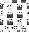 Seamless pattern with clappers for the movie. A firecracker for filmmaking. Board for a film set vector illustration isolated on white background 111011586