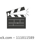 Linear clapper icon for the movie. A firecracker for filmmaking. Board for a film set vector illustration isolated on white background 111011589