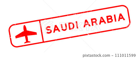 Grunge red saudi arabia word with plane icon square rubber seal stamp on white background Grunge red saudi arabia word with plane icon square rubber seal stamp on white background 111011599