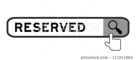 Search banner in word reserved with hand over magnifier icon on white background 111011668