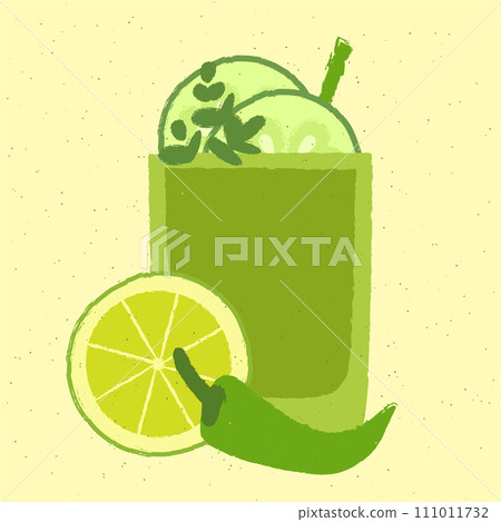 Green cocktail with cucumber and hot pepper. Soft alcohol liquid. Vector Green cocktail with cucumber and hot pepper. Soft alcohol liquid. Vector 111011732