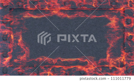 Heavy metal on fire. Steel background set on fire burning industrial metallurgy 3D illustration 111011779