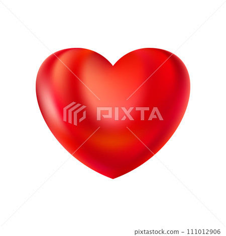 Red realistic heart icon on white background. 3d vector illustration. 111012906