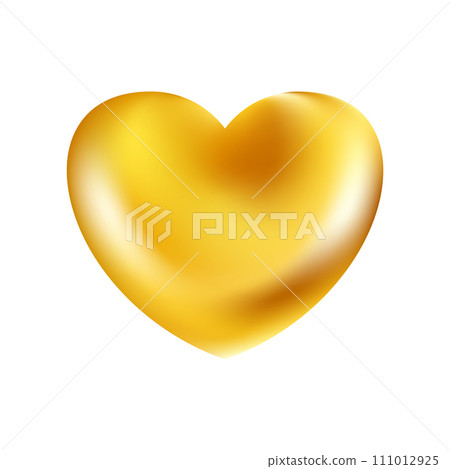 Golden realistic heart icon on white background. 3d vector illustration. 111012925
