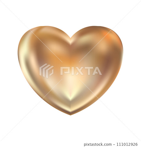 Golden realistic heart icon on white background. 3d vector illustration. 111012926
