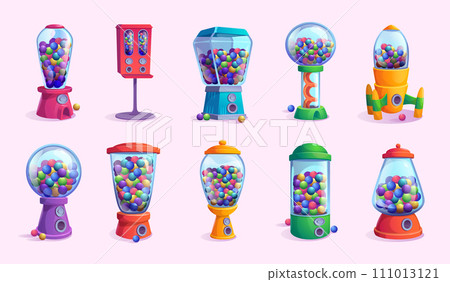 Vending machines sweets. Colored gum and candy in vending machines exact vector pictures collection Vending machines sweets. Colored gum and candy in vending machines exact vector pictures collection 111013121