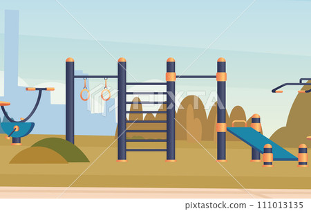 Street workout outdoor sport playground for fitness characters vector cartoon background 111013135