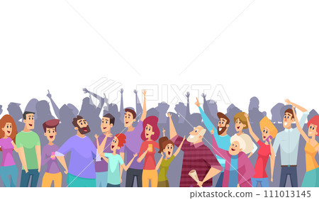 Happy crowd. People male and female standing together top pointing Happy crowd. People male and female standing together top pointing 111013145