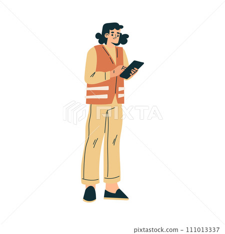 Logistics Service Woman Worker Character with Tablet Vector Illustration 111013337