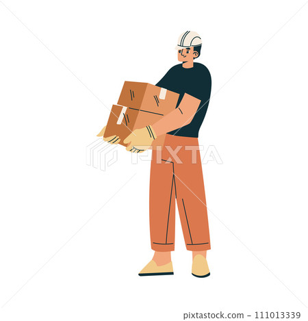 Logistics Service Man Worker Character Carry Carton Container Vector Illustration 111013339