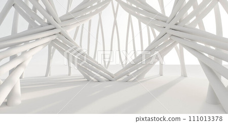 white Metal Structure With Black Floor and wire frame architecture design 3d render illustration 111013378