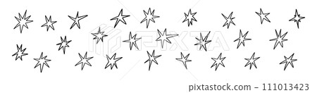 Hand drawn star shapes with crayon and pencil textures. Flat vector illustration isolated on white background. 111013423