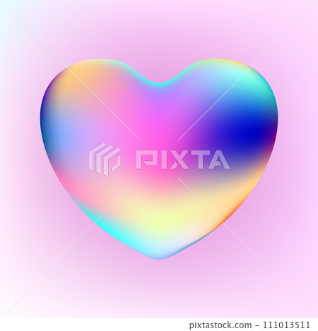Holographic heart. Fluid liquid chrome heart shape. 3d y2k 111013511