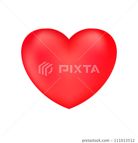 Red realistic heart icon on white background. 3d vector illustration. 111013512