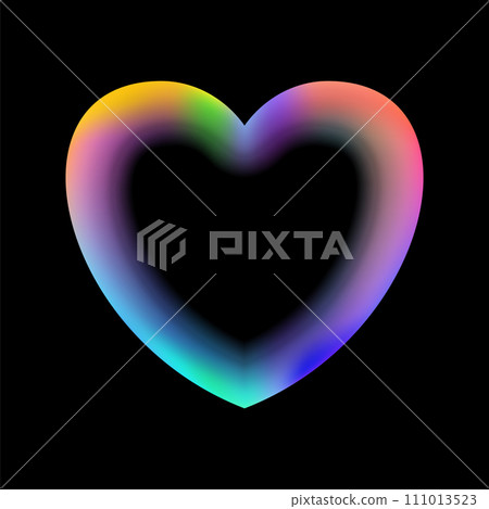 Holographic heart frame. Fluid liquid chrome heart shape. 111013523