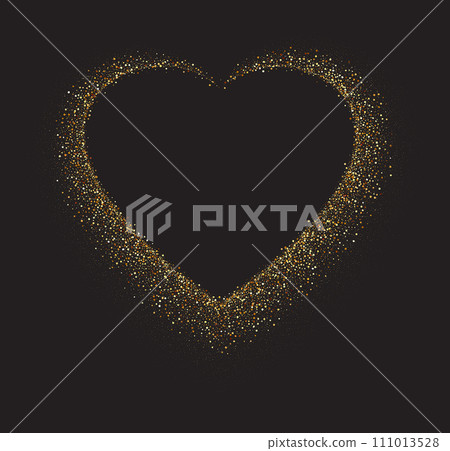 Gold glitter heart frame. Luxury shimmer heart shape border. Gold glitter heart frame. Luxury shimmer heart shape border. 111013528
