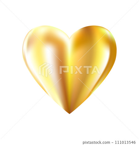 Golden realistic heart icon on white background. 3d vector illustration. 111013546