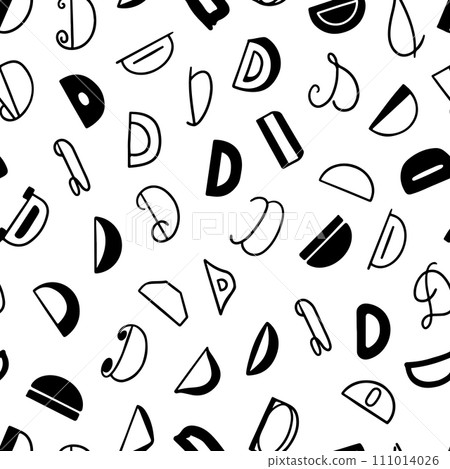 Black and white seamless pattern with the letter D in various styles, hand lettering. Black and white seamless pattern with the letter D in various styles, hand lettering. 111014026