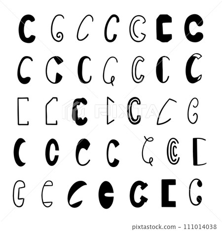 Set of letters C in different styles. Hand drawn lettering. Isolated on white background. Set of letters C in different styles. Hand drawn lettering. Isolated on white background. 111014038