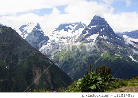 The Caucasus Mountains. Mountain peaks in summer. 111014052