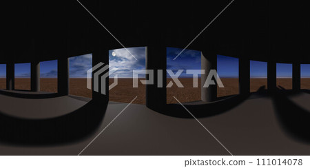 Night View of Desert Landscape Through a several columns 360 panorama vr environment map Night View of Desert Landscape Through a several columns 360 panorama vr environment map 111014078