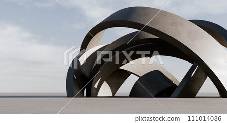 Large Metal Sculpture on Cement Ground 3d render illustration 111014086