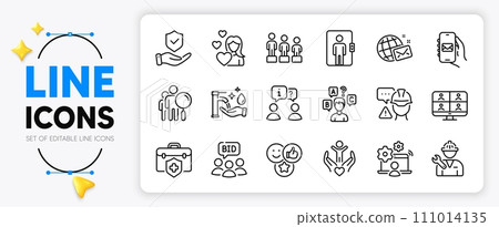 Love, Quiz test and Elevator line icons set for app include Equality, Auction, Medical insurance outline thin icon. Mail app, Search people, Insurance hand pictogram icon. Vector Love, Quiz test and Elevator line icons set for app include Equality, Auction, Medical insurance outline thin icon. Mail app, Search people, Insurance hand pictogram icon. Vector 111014135