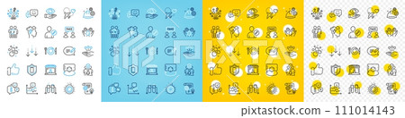 Vector icons set of Message, Clean bubbles and Smartphone protection line icons pack for web with Honeymoon travel, Consolidation, Chemistry beaker outline icon. Gear, Food, Survey pictogram. Vector 111014143