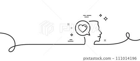 Love chat line icon. Continuous one line with curl. Heart symbol. Valentines day communication sign. Romantic talk single outline ribbon. Loop curve pattern. Vector Love chat line icon. Continuous one line with curl. Heart symbol. Valentines day communication sign. Romantic talk single outline ribbon. Loop curve pattern. Vector 111014196