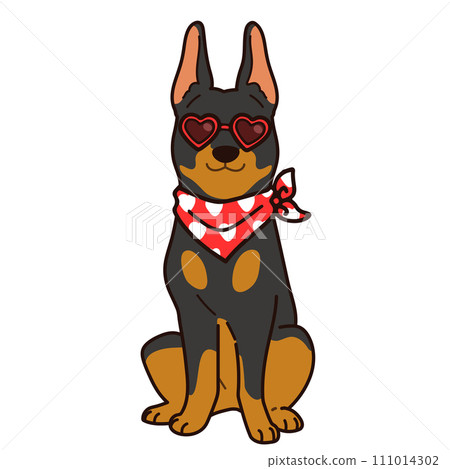 簡單可愛的情人節杜賓插畫 111014302