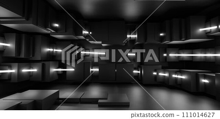 an Empty Room With Window and dark Floor 3d render illustration 111014627