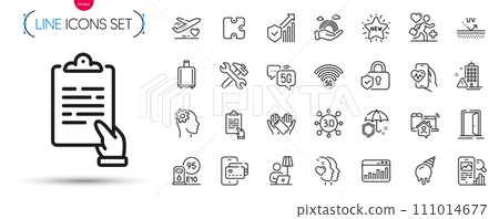 Pack of Puzzle, Lgbt and 5g internet line icons. Include Marketing statistics, 5g wifi, Medical flight pictogram icons. Patient, Floor lamp, Uv protection signs. New star, Umbrella. Vector Pack of Puzzle, Lgbt and 5g internet line icons. Include Marketing statistics, 5g wifi, Medical flight pictogram icons. Patient, Floor lamp, Uv protection signs. New star, Umbrella. Vector 111014677