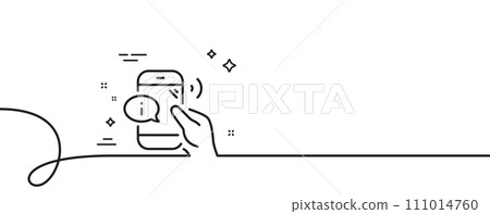 Call center service line icon. Continuous one line with curl. Phone support sign. Feedback info symbol. Call center single outline ribbon. Loop curve pattern. Vector 111014760