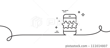 Star line icon. Continuous one line with curl. Feedback rating phone sign. Customer satisfaction symbol. Star single outline ribbon. Loop curve pattern. Vector Star line icon. Continuous one line with curl. Feedback rating phone sign. Customer satisfaction symbol. Star single outline ribbon. Loop curve pattern. Vector 111014807