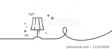 Table lamp line icon. Continuous one line with curl. Bedside light sign. Interior illuminate symbol. Table lamp single outline ribbon. Loop curve pattern. Vector 111014950