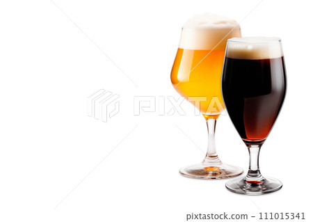 Set of Beer glasses on a white background. Mugs with drink like Ipa, Pale Ale, Pilsner, Porter or Stout 111015341