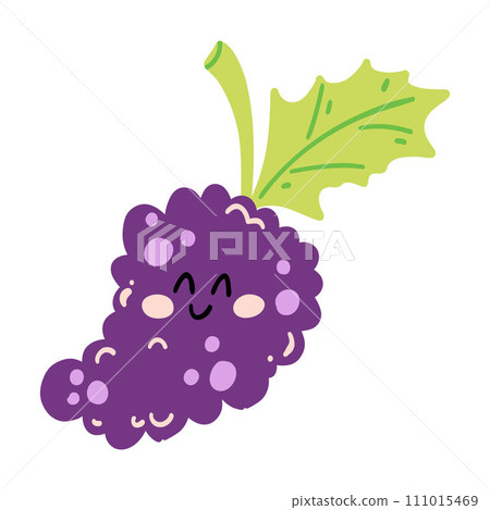 Cute hand drawn grape smiling. Kawaii funny fruit character for kids 111015469