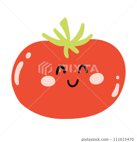 Cute hand drawn tomato smiling. Kawaii funny vegetable character for kids 111015470