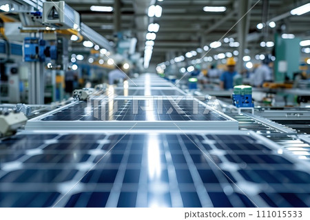 AI-generated content. Solar Panel Production Process on Advanced Factory. Generative AI AI-generated content. Solar Panel Production Process on Advanced Factory. Generative AI 111015533