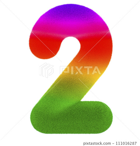 Number 2, Colored, fluffy, hairy font. 3D rendering 111016287