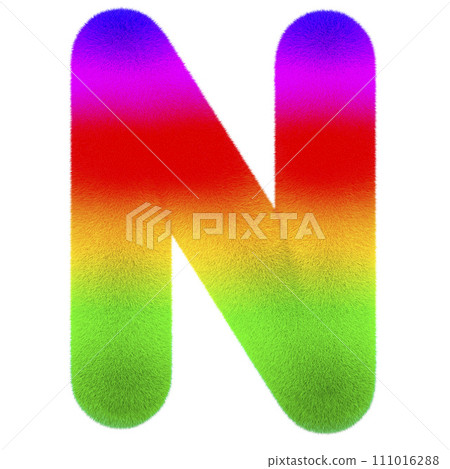 Letter N. Colored, fluffy, hairy font. 3D rendering Letter N. Colored, fluffy, hairy font. 3D rendering 111016288
