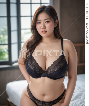 an asian woman in black lingerie posing on a bed an asian woman in black lingerie posing on a bed 111016416