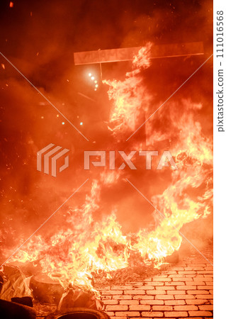 Turnhout, Antwerp, Belgium, 28th of January, 2024, Conflagration of Protest: The Fire's Rage at 111016568