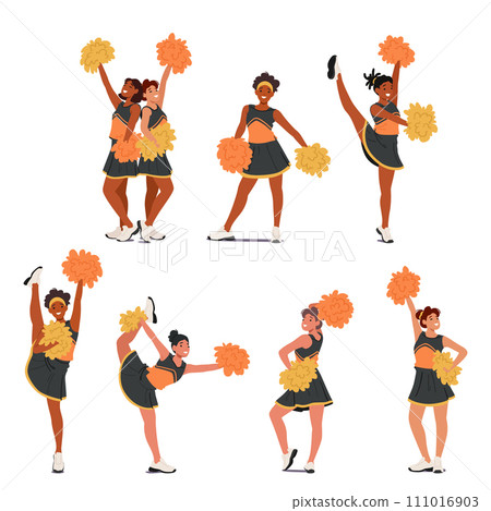 Energetic Cheerleader Characters In Uniform, Wield Pompoms Radiating Contagious Enthusiasm, Epitomize Team Spirit Energetic Cheerleader Characters In Uniform, Wield Pompoms Radiating Contagious Enthusiasm, Epitomize Team Spirit 111016903