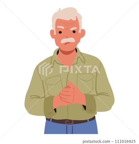 Indignant Elderly Gentleman Scowls, His Furrowed Brows Revealing Displeasure. Vector Character Disgruntled Indignant Elderly Gentleman Scowls, His Furrowed Brows Revealing Displeasure. Vector Character Disgruntled 111016925