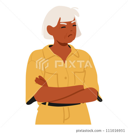 Offended Elderly Woman Vector Character Express Displeasure, Her Furrowed Brows And Pursed Lips Revealing Discontent Offended Elderly Woman Vector Character Express Displeasure, Her Furrowed Brows And Pursed Lips Revealing Discontent 111016931