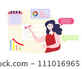 Businessman presenting Current State of Affairs Report.Man with white graph board presentation.trainings,reports.Space advertising, promotion. Vector design Business and office team. 111016965