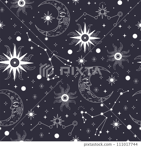 Star constellation and sun seamless pattern vector Star constellation and sun seamless pattern vector 111017744