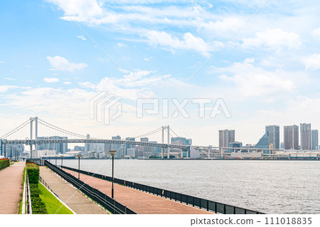 [Tokyo] Rainbow Bridge and the cityscape seen from Toyosu Gururi Park 111018835